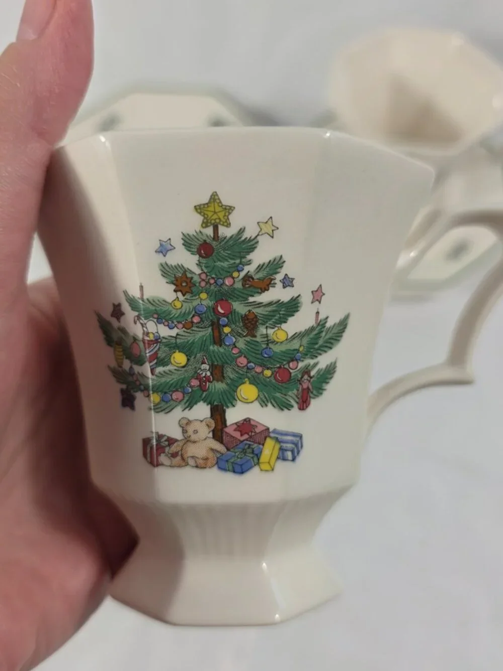 TWO Nikko Christmastime Cup & Saucer Sets White Decorated Christmas Tree